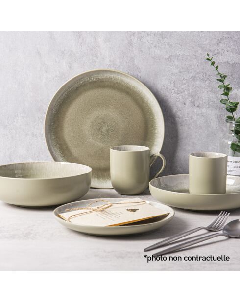 Juego de vajilla de gres reactivo Green Iris, 18 piezas