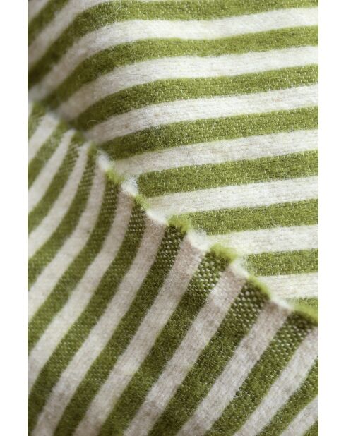 Plaid berbero con pompon senape a strisce kaki - 250x150 cm