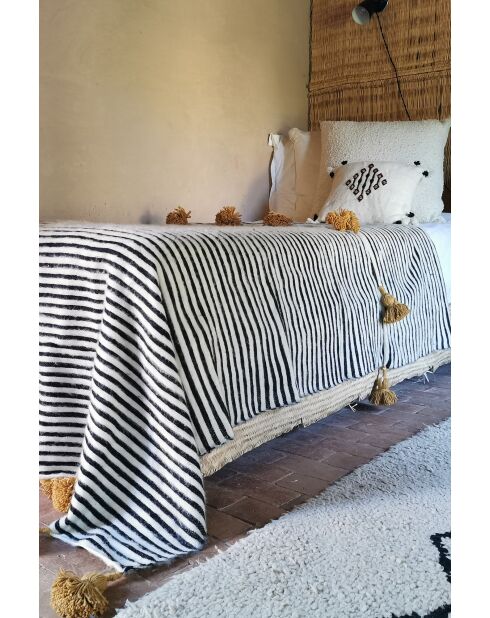 Plaid berbero con pom-senape 300x200cm