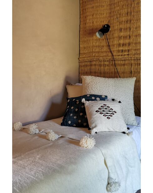 Tela escocesa bereber con pompón blanco-250x150cm