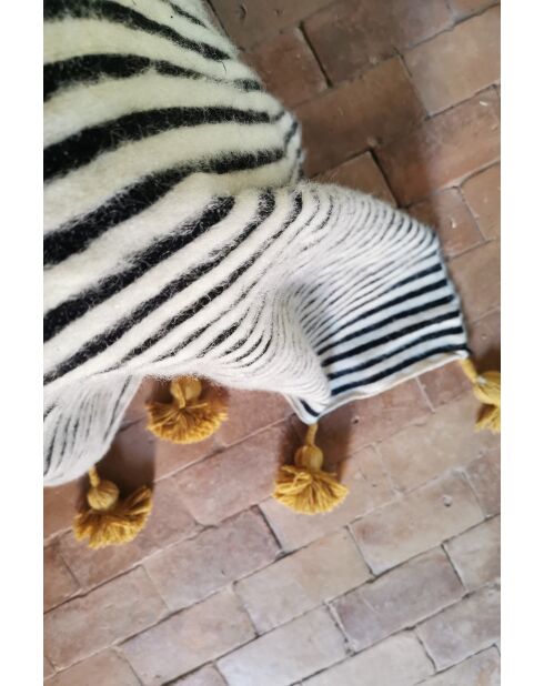 Plaid berbère pompon moutarde-250x150cm