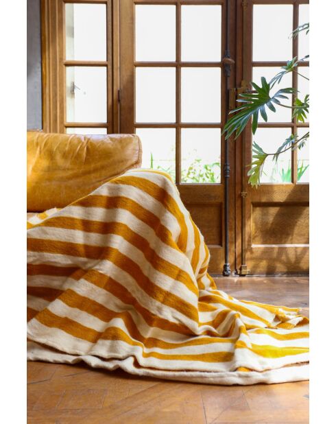 Plaid berbère rayures moutarde-300x200cm