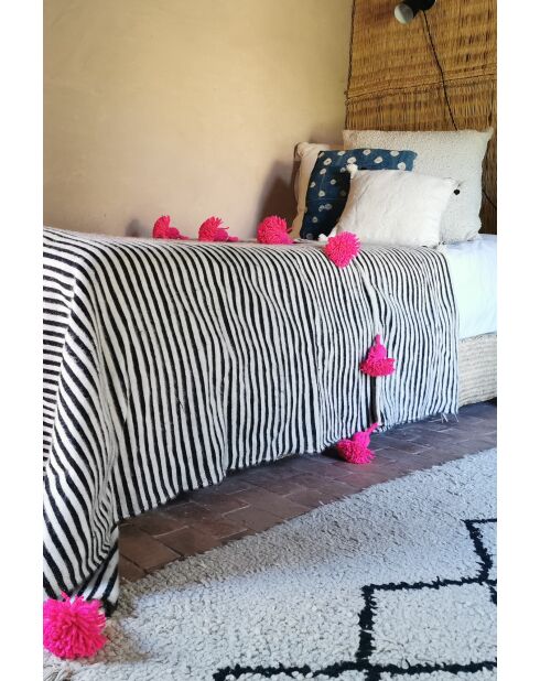 Tela escocesa bereber con pompón rosa-250x150cm