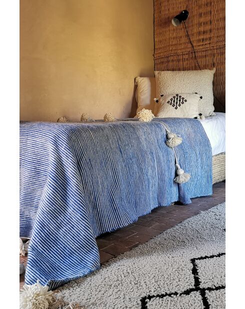 Berber plaidkwastje met blauwe strepen-300x200cm