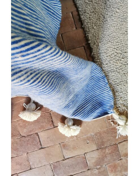 Berber plaidkwastje met blauwe strepen-300x200cm