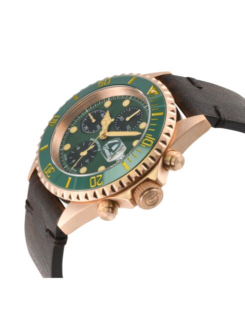 Montre Wall Street Homme automatique en cuir & Bronze marron