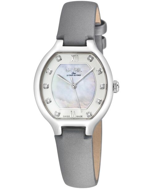 Lugano-Quarzuhr für Damen aus Leder und dunkelgrauem Diamant