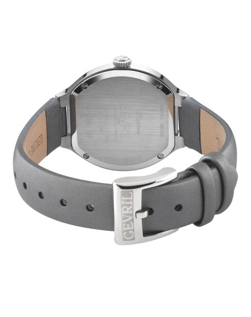 Lugano-Quarzuhr für Damen aus Leder und dunkelgrauem Diamant