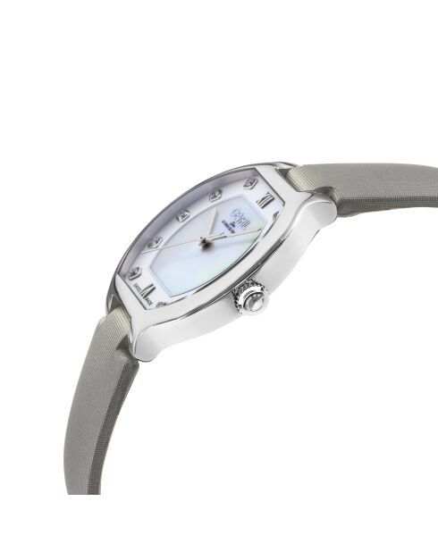 Lugano-Quarzuhr für Damen aus Leder und dunkelgrauem Diamant