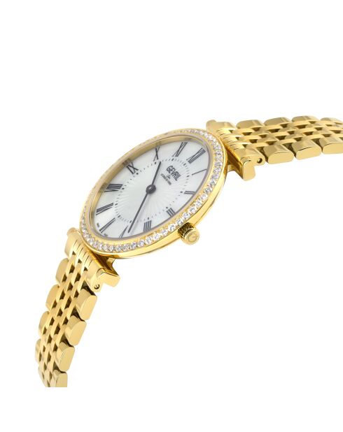 Montre Femme en acier & diamant dorée