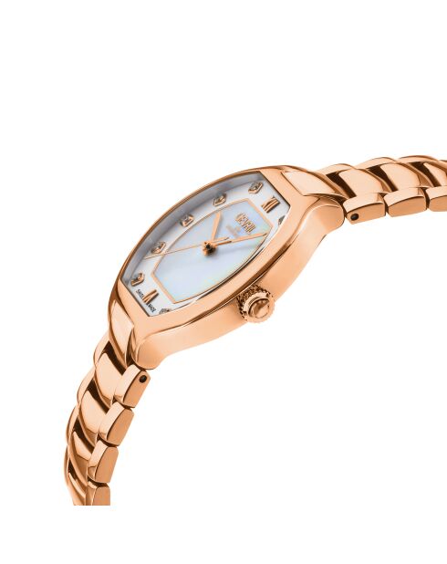 Montre Femme quartz Lugano en acier & diamant rose doré