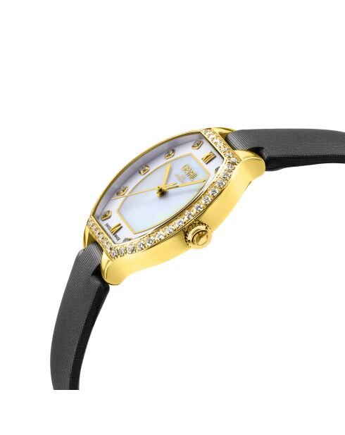 Orologio al quarzo Lugano da donna in pelle e diamante nero