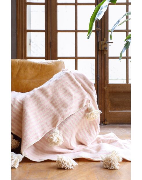 Berberdecke mit rosa gestreiftem Pompon - 250x150cm