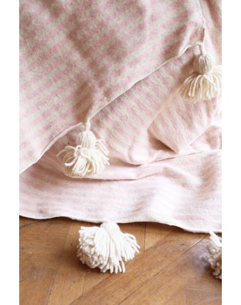 Berberdecke mit rosa gestreiftem Pompon - 250x150cm