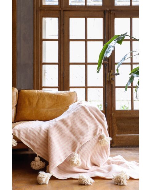 Berberdecke mit rosa gestreiftem Pompon - 250x150cm