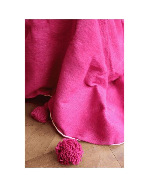 Plaid berbère pompon rose fushia - 250x150cm