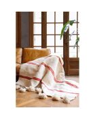 Berberdecke mit weißem Pompon und rosafarbenen Streifen - 250x150cm