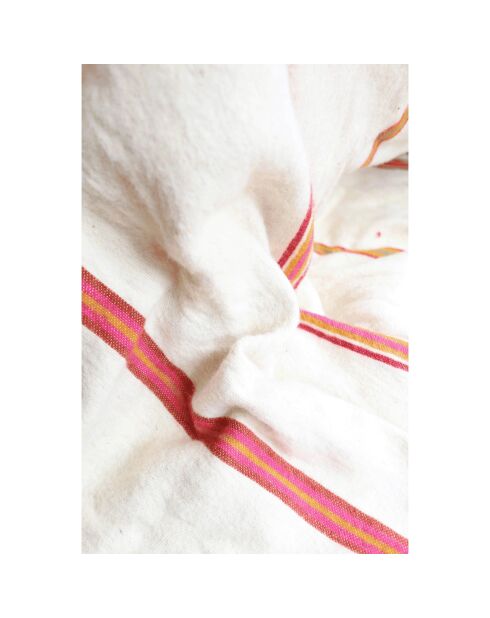 Berberplaid met witte pompon en roze strepen - 250x150cm