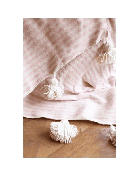 Tela escocesa bereber con pompón de rayas rosas - 300x200 cm