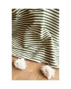 Berber plaid met witte kwastjes en kaki strepen - 250x150cm