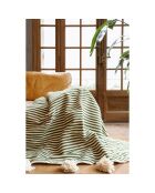 Berber plaid met witte kwastjes en kaki strepen - 300x200cm