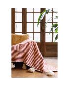 Tela escocesa bereber con pompón de rayas rojas - 250x150 cm