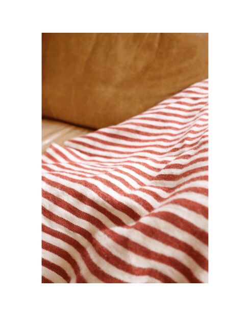 Tela escocesa bereber con pompón de rayas rojas - 250x150 cm