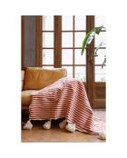 Tela escocesa bereber con pompón de rayas rojas - 250x150 cm