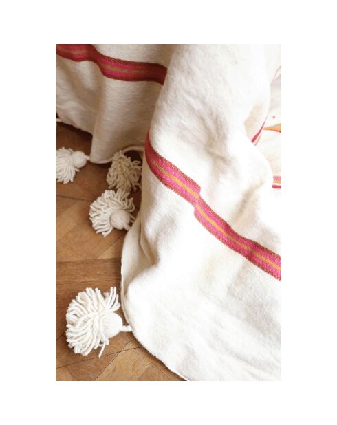 Berberdecke mit weißem Pompon und rosa Streifen - 300x200cm