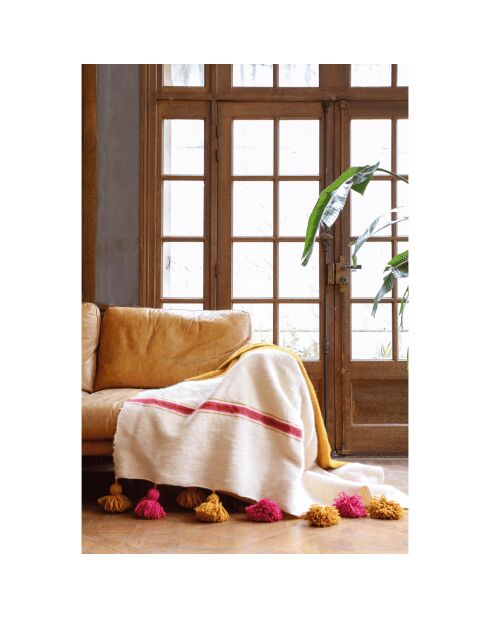 Tela escocesa bereber con pompón bicolor - 250x150 cm