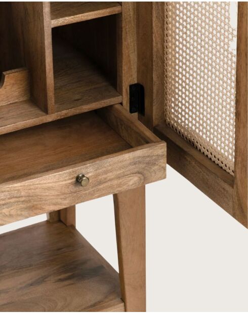 Vinoteca - Mueble de bar en madera maciza de mango con bastones naturales