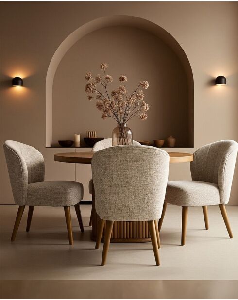 2 Chaises de repas Perla en tissu beige incurvé 60x70x85cm