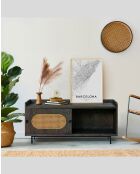 Sanaa- Mueble de TV negro con puerta corredera en madera maciza Mindy y toldo