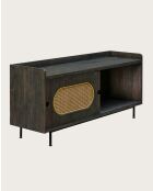 Sanaa- Mueble de TV negro con puerta corredera en madera maciza Mindy y toldo
