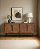 Kappa - Aparador bajo grande de teca reciclada con estampado de chevron y metal de 180 cm