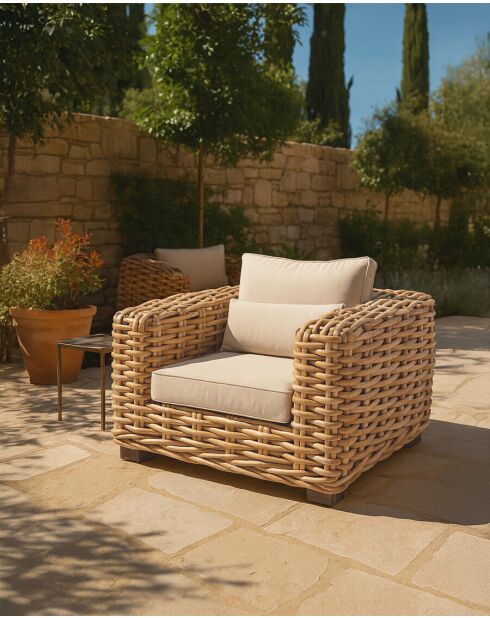 Weaverly - Fauteuil de jardin en rotin tressé 110x90x70cm