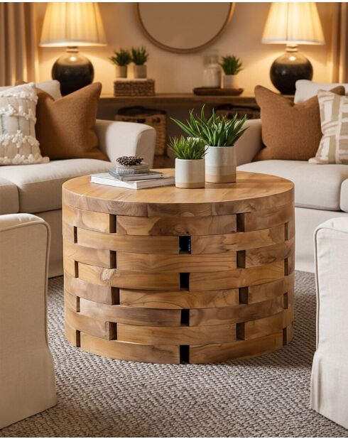 Brickle - Mesita redonda de madera maciza de teca