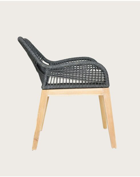 Set de 4 sillas Santorini de teca maciza y cuerda gris