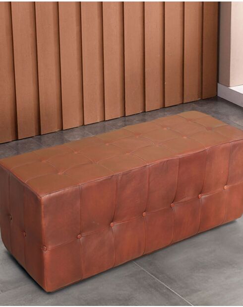 Palm - Gepolsterte Bank aus braunem, getuftetem Leder