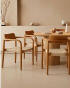 Set di 2 sedie Kimo in teak massiccio e corda beige-marrone