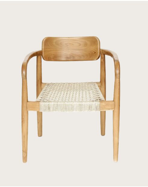 Set di 2 sedie Kimo in teak massiccio e corda beige-marrone