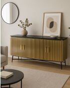 Glory - Groot dressoir in verouderde koperen afwerking met zwart marmeren blad 160 cm