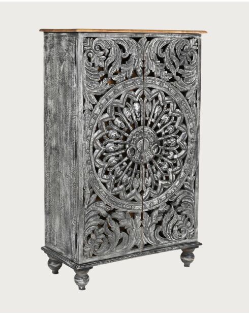 Lotus-Petit armoire cérusé en bois massif de manguier 80cm