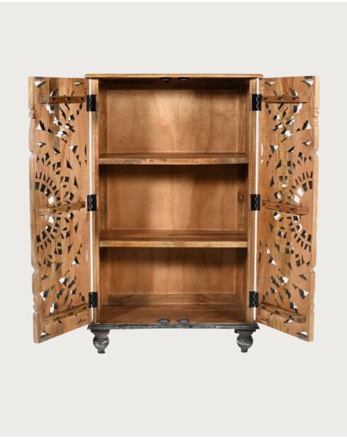 Lotus-Petit armoire cérusé en bois massif de manguier 80cm