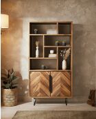 Kappa - Petite bibliothèque industrielle en teck maffis recyclé avec motif chevron 100 cm