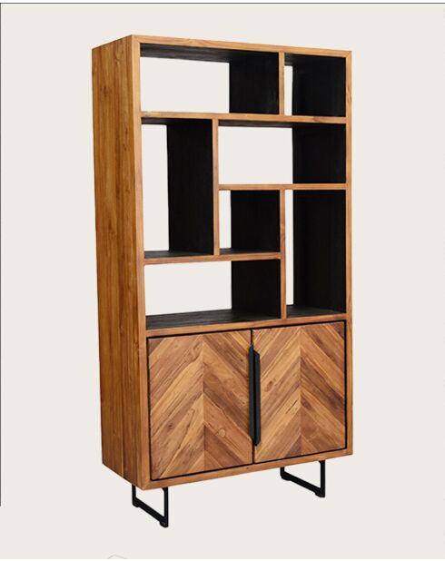 Kappa - Piccola libreria industriale in maffis di teak riciclato con motivo chevron 100 cm