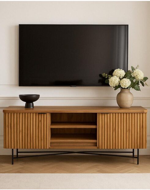 Opera - Mueble de TV retro de 160 cm de teca maciza reciclada