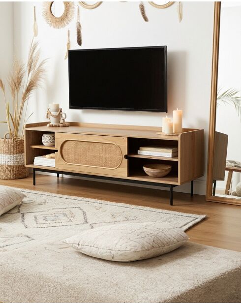 Kali - Mueble de TV en madera maciza de mango y caña 140 cm