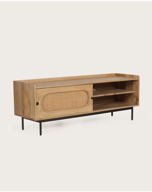 Kali - Mueble de TV en madera maciza de mango y caña 140 cm