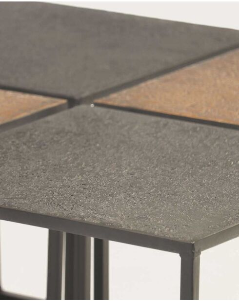 Domino - Mesita cuadrada de metal bicolor negro y dorado